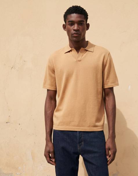Polo color tostado básico holgado con muesca en el cuello de punto fino de ASOS DESIGN - view 1