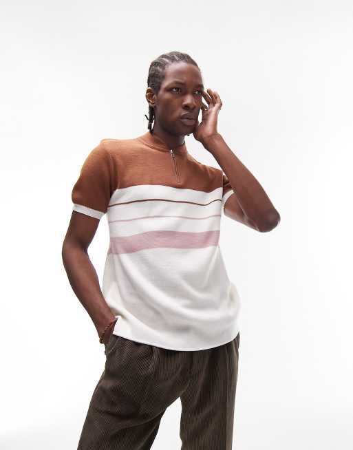 Polo color tostado con diseño tipo béisbol de punto de Topman