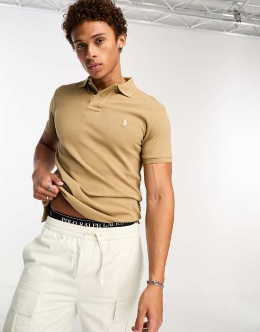 Polo color tostado de corte slim con logo de piqué de Polo Ralph Lauren