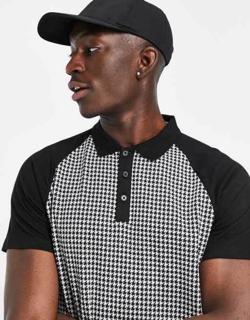 Polo con estampado integral de pata de gallo y mangas en contraste de ASOS DESIGN, 3 de 4