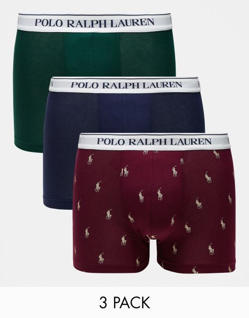 Polo - Confezione da 3 boxer aderenti verde bordeaux e blu navy con fascia in vita con logo
