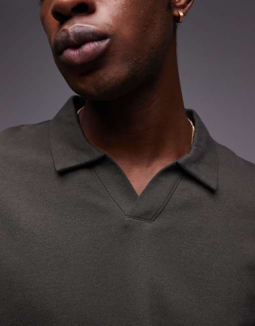 Polo corto caqui con cuello de solapas de tejido grueso de Topman, 3 de 4