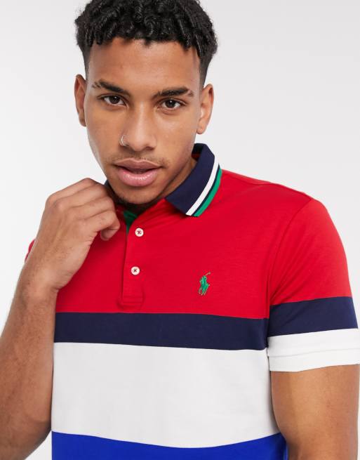 Polo de personalizado algodón a rayas muliticolor en bloque con ribetes y logo de jugador de Polo Ralph Lauren | ASOS