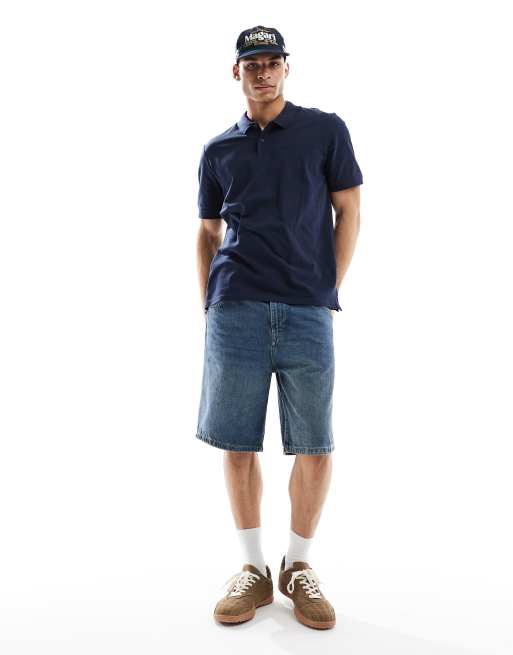 Polo de corte slim de piqué en azul marino Essentials de Jack & Jones, 4 de 4