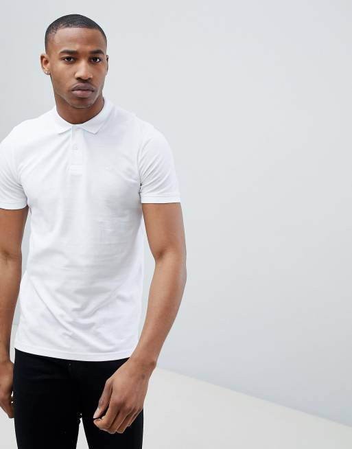 Polo de corte slim de piqué en blanco Essentials de Jack & Jones, 4 de 4