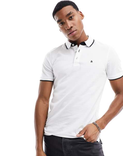 Polo de piqué de corte slim con logo y ribetes en blanco Essentials de Jack & Jones - view 1