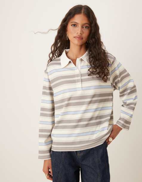 Polo de rugby blanco marfil extragrande a rayas de ASOS DESIGN - view 1