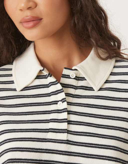 Polo de rugby color crema a rayas con solapas de tejido texturizado de ASOS DESIGN, 4 de 4