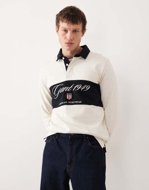 Polo de rugby color crema con diseño color block y texto "Ski Club" de tejido grueso de GANT - view 1