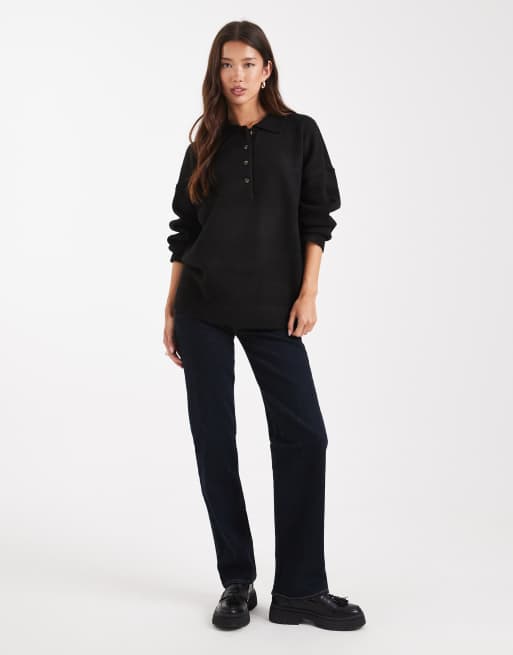 Polo de rugby negro de punto compacto de ASOS DESIGN, 3 de 4