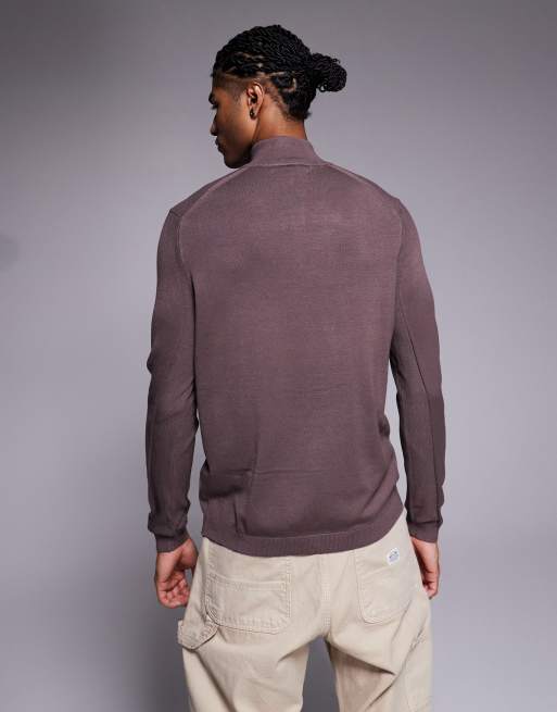 Polo de vestir morado medio con media cremallera de punto de River Island, 3 de 5