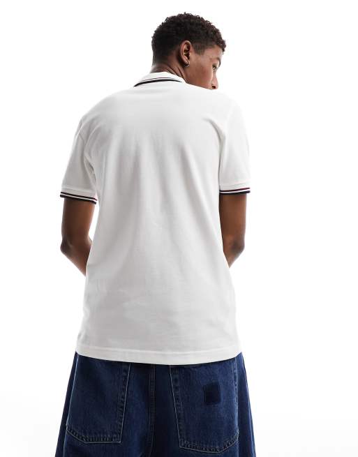 Polo en blanco/rojo/azul marino con ribete doble y logo de Fred Perry , 4 de 4