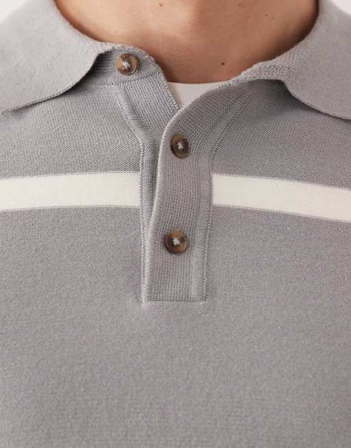 Polo gris a rayas color crudo de manga larga de punto de ASOS DESIGN, 5 de 5