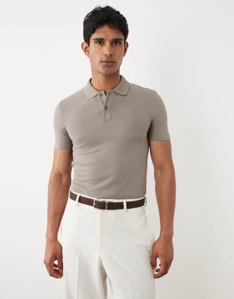 Polo gris carbón básico ajustado de piqué de ASOS DESIGN - view 1