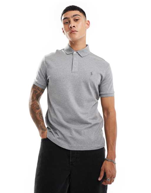 Polo gris carbón jaspeado de corte custom con logo de icono de algodón pima de Polo Ralph Lauren