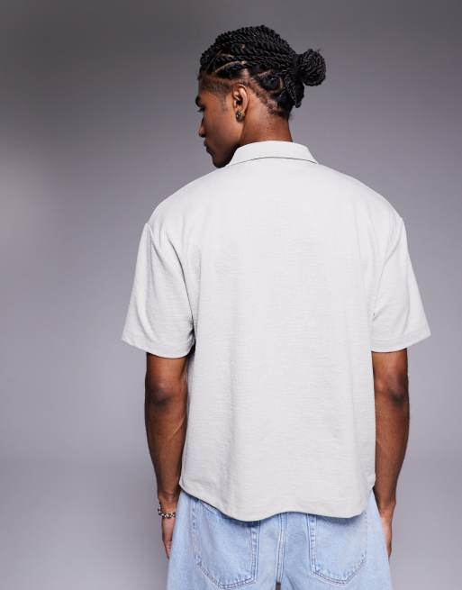 Polo gris de corte cuadrado holgado con cremallera de tejido texturizado de ASOS DESIGN , 3 de 4