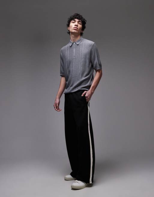 Polo gris de manga corta con cremallera corta de punto texturizado de Topman, 3 de 4