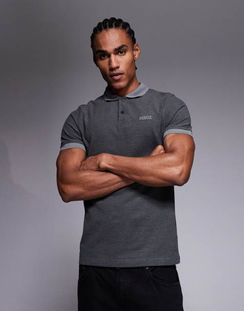 Polo gris de manga corta con ribetes y logo Cowley de Barbour International - view 1