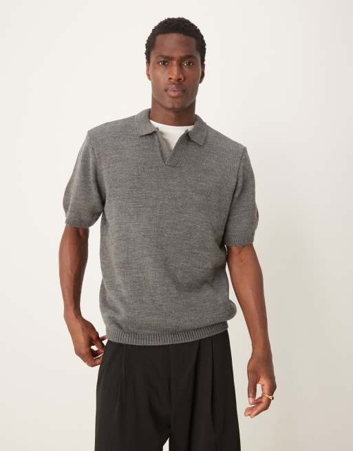 Polo gris holgado de punto de ASOS DESIGN