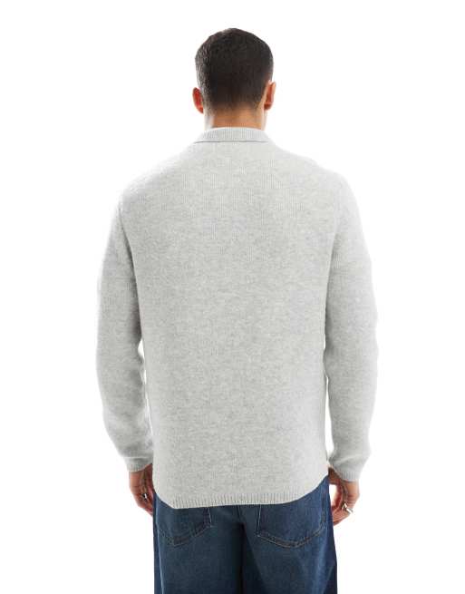 Polo gris jaspeado con cremallera de punto cepillado de New Look, 3 de 4