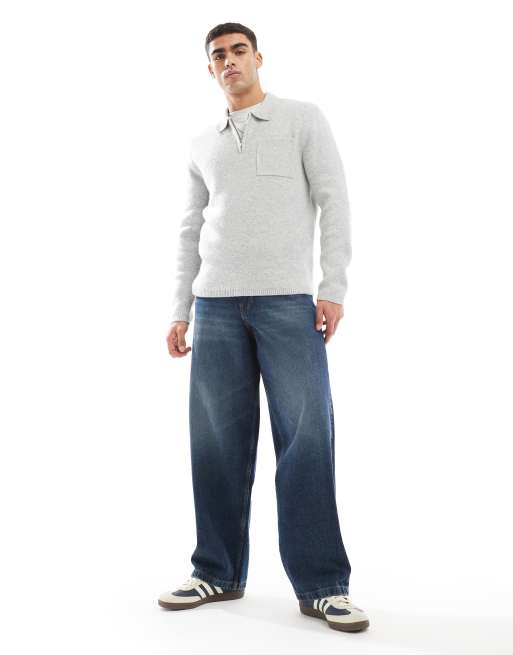 Polo gris jaspeado con cremallera de punto cepillado de New Look, 4 de 4
