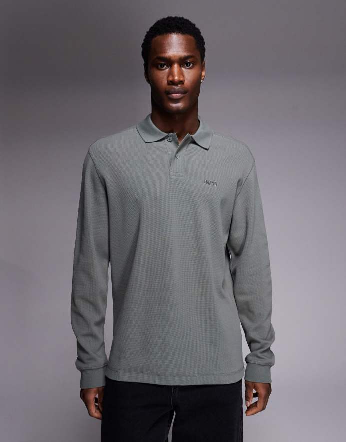BOSS Orange Polo gris medio de corte slim con logo a tono de piqué Passerby de