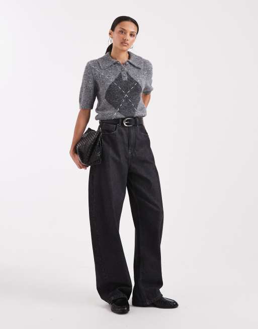 Polo gris melange medio con detalle de rombos y pespuntes de punto de Vero Moda, 3 de 4
