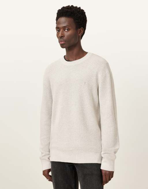 Polo gris nublado con cuello redondo de punto gofrado de AllSaints