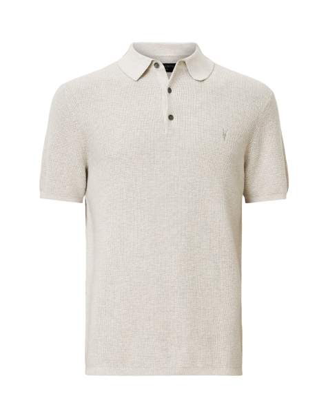Polo gris nublado de manga corta con cuello redondo de punto de arroz de AllSaints - view 1