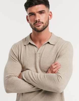  Поло кофейного цвета с длинными рукавами и отложным воротником ASOS DESIGN-Коричневый