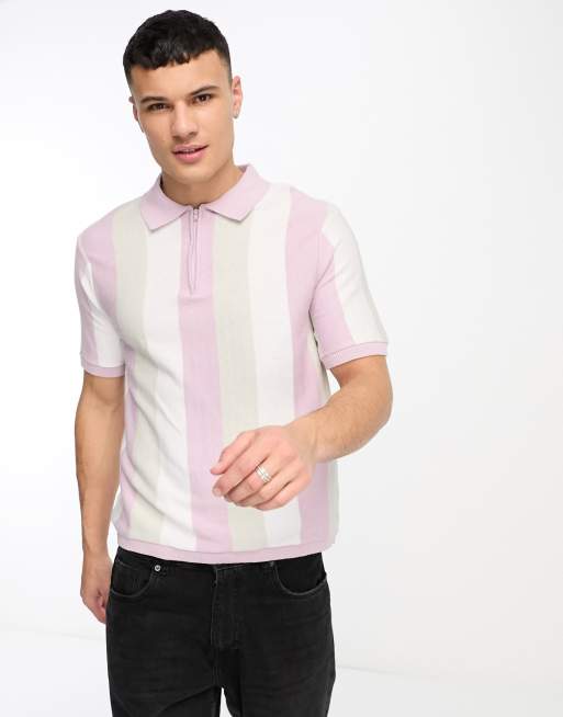 Polo lila a rayas con cremallera de punto de Another Influence