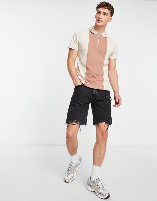 Polo marrón con diseño color block, cremallera y cuello retro de ASOS DESIGN, 4 de 4