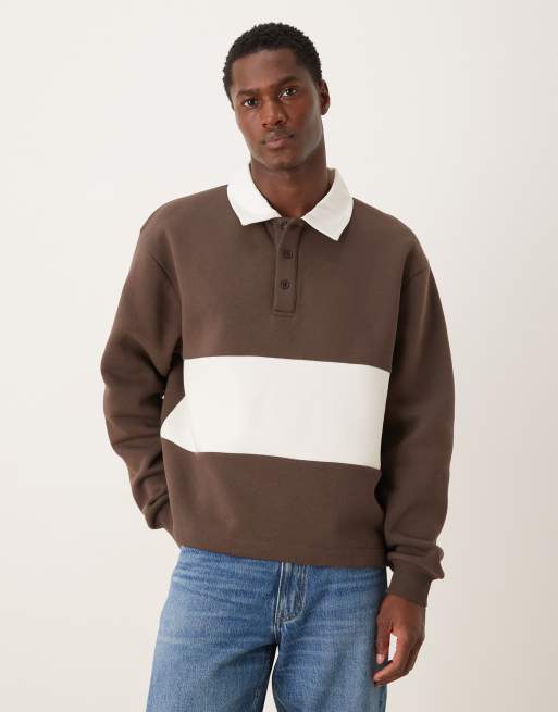 Polo marrón de corte cuadrado extragrande y estilo rugby de ASOS DESIGN