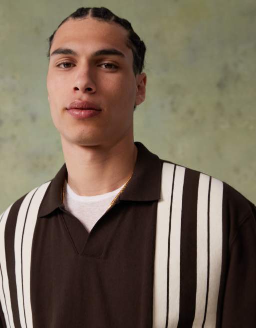 Polo marrón de corte cuadrado holgado con detalle de panel de tejido grueso de ASOS DESIGN , 4 de 4