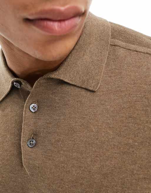 Polo marrón de manga larga de punto de Selected Homme, 3 de 4