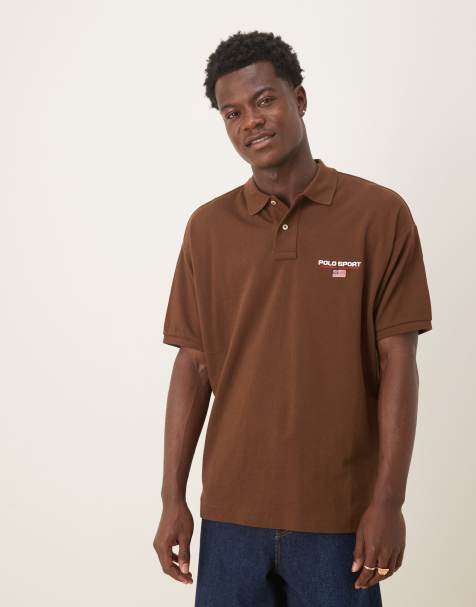 Polo marrón extragrande con logo de bandera de piqué de la colección cápsula Sport de Polo Ralph Lauren - view 1