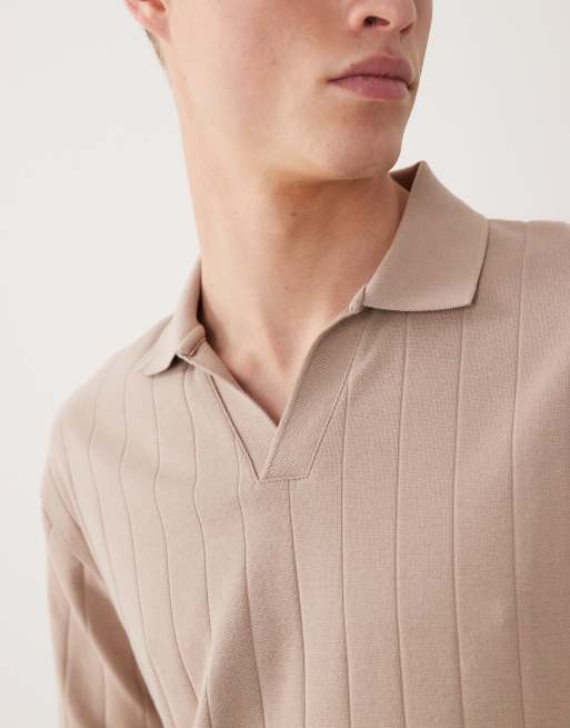 Polo marrón holgado con cuello de solapas de canalé ancho de ASOS DESIGN, 5 de 5