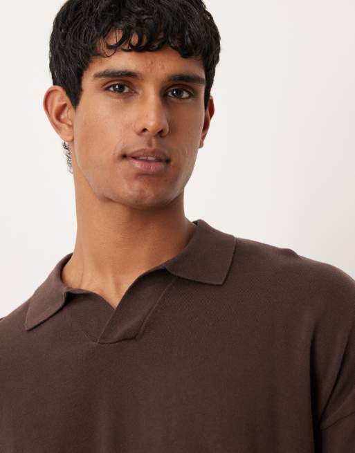 Polo marrón holgado de manga larga con muesca en el cuello de punto de ASOS DESIGN, 5 de 5