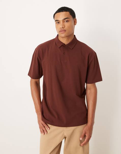 Polo marrón holgado de piqué de ASOS DESIGN - view 1
