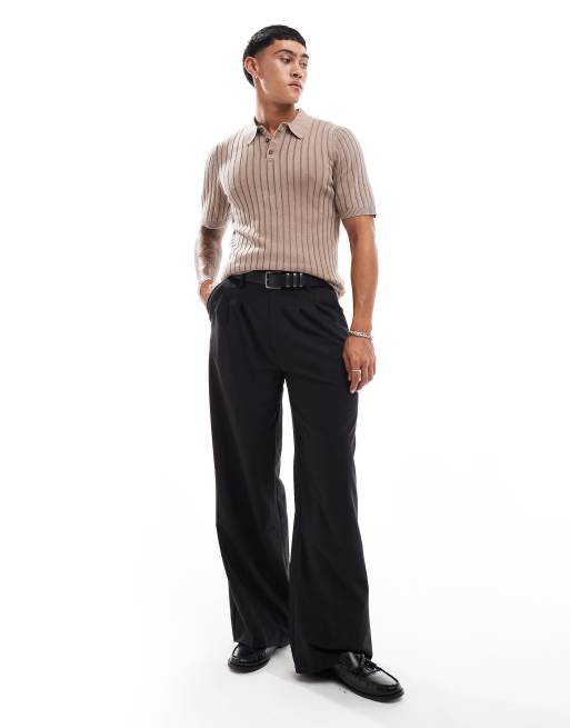 Polo marrón lavado ajustado de canalé ancho de ASOS DESIGN , 3 de 4