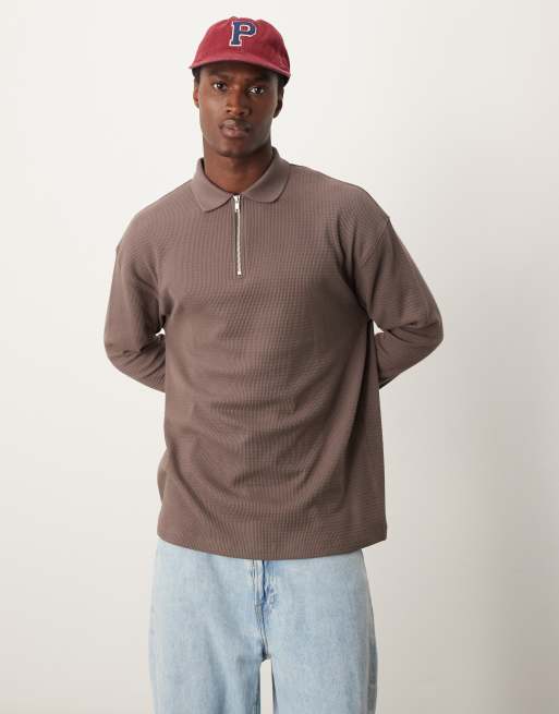 Polo marrón medio de manga larga de tejido texturizado de New Look, 2 de 4