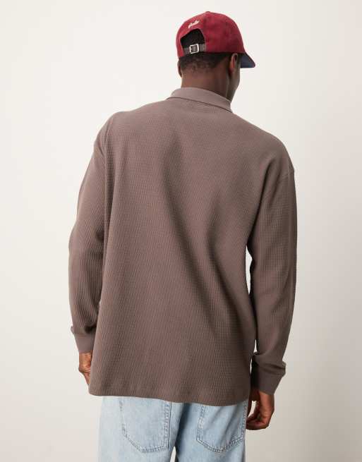 Polo marrón medio de manga larga de tejido texturizado de New Look, 4 de 4
