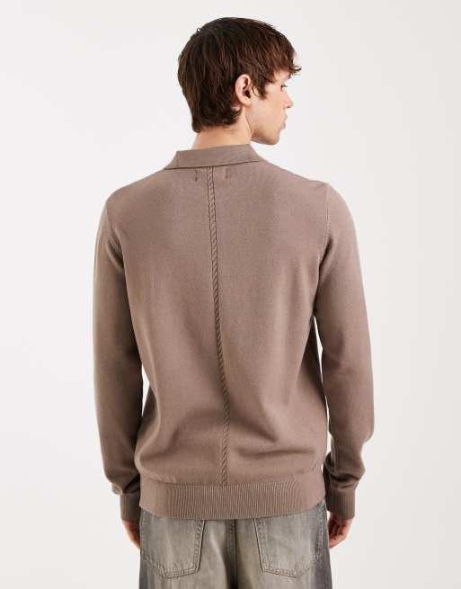 Polo marrón topo con detalle de punto de ochos de Threadbare , 3 de 5