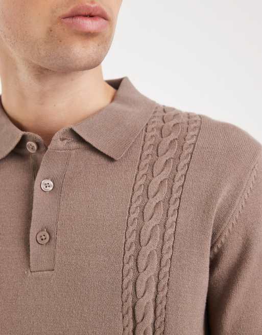 Polo marrón topo con detalle de punto de ochos de Threadbare , 5 de 5