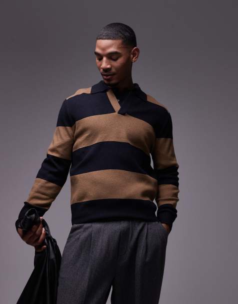 Polo marrón y azul marino a rayas de estilo rugby de Mango - view 1