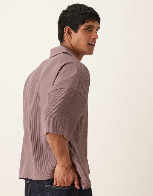 Polo morado lavado plisados de corte cuadrado extragrande con hombros caídos de ASOS DESIGN , 3 de 4