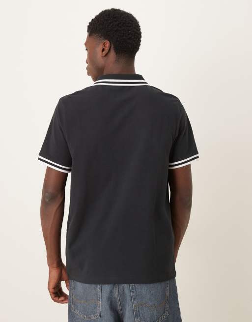 Polo negro básico con ribetes blancos de piqué de ASOS DESIGN, 3 de 5
