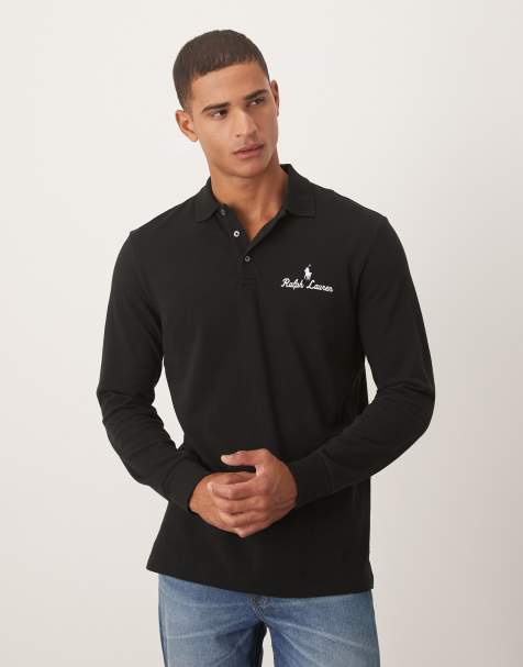 Polo negro clásico extragrande de manga larga con logo de texto Icon de Polo Ralph Lauren - view 1