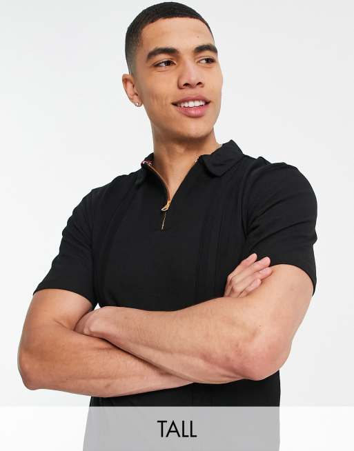 Polo negro con cremallera de piqué de Le Breve Tall (parte de un conjunto)
