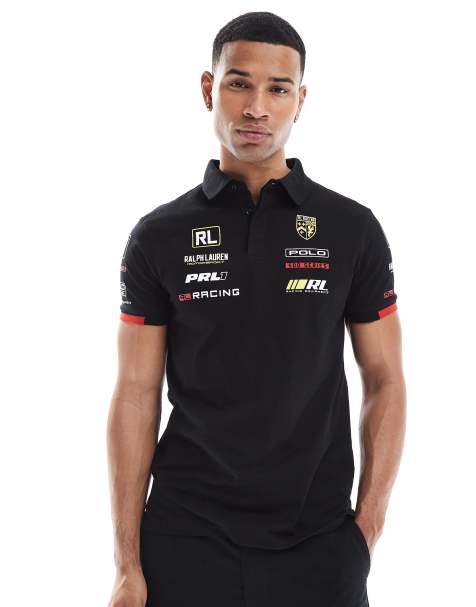 Polo negro con estampado de logo estilo carrera en el pecho y la espalda de piqué de Polo Ralph Lauren - view 1